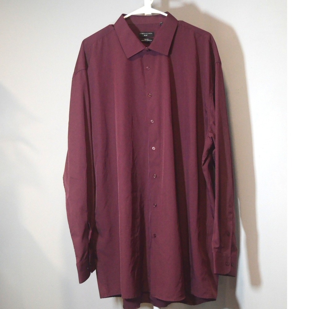 Shaquille O'Neal XLG Burgundy Big Fit Cooling Moisture Wick Stretch Dress Shirt